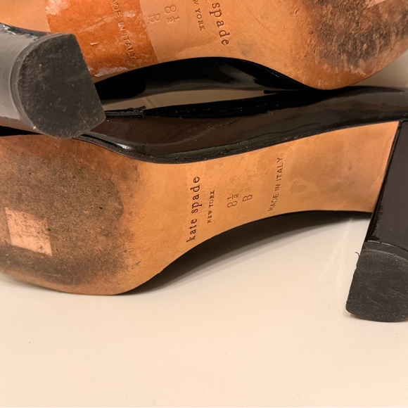 Kate Spade Black Patent Leather Loafers Heels Leopard Toe Size 8.5 - Picture 9 of 10